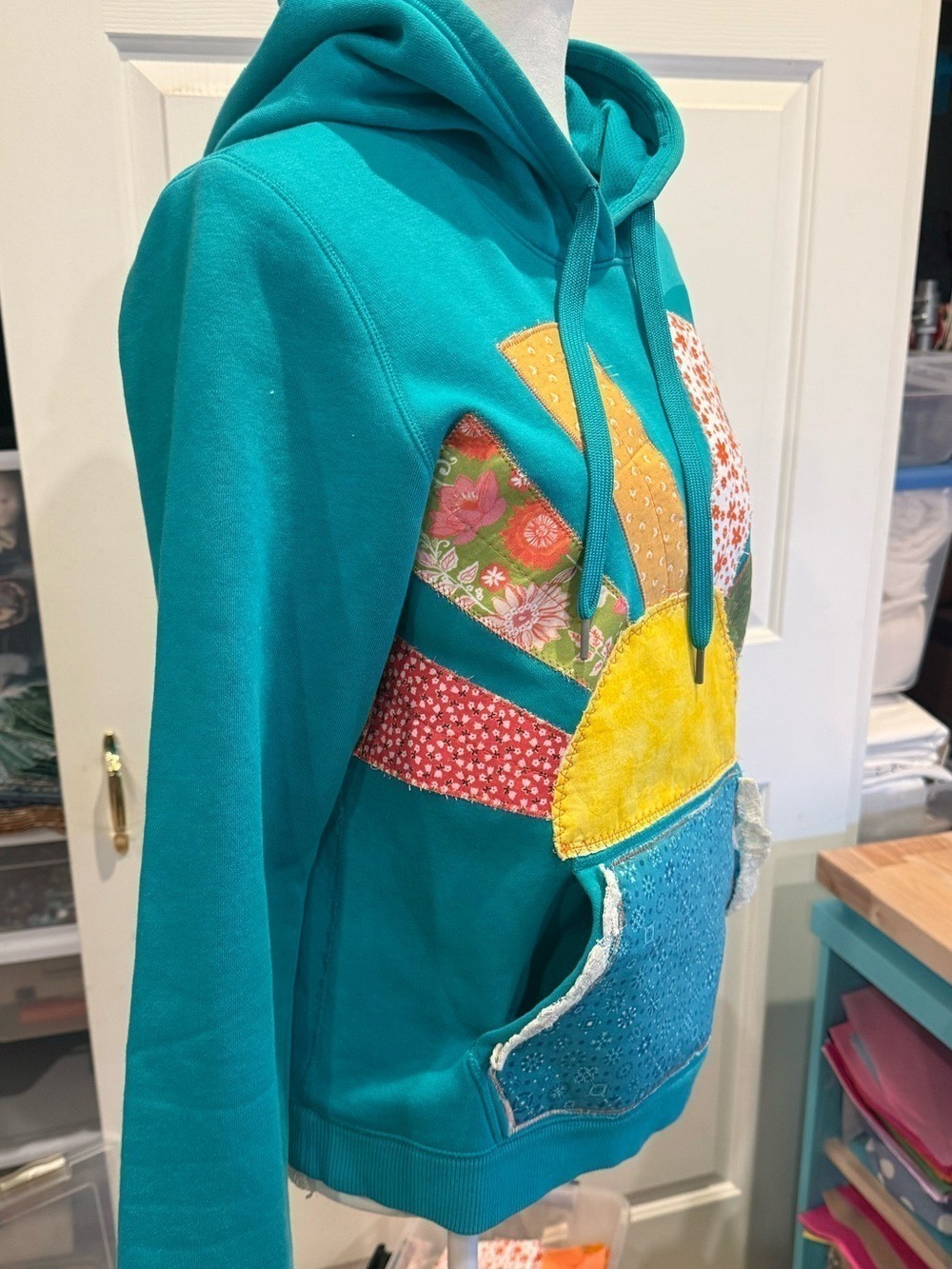 Custom Upcycled Under Armour Hoodie Sunburst Patchwork Cottagecore Small - Picture 3 of 8
